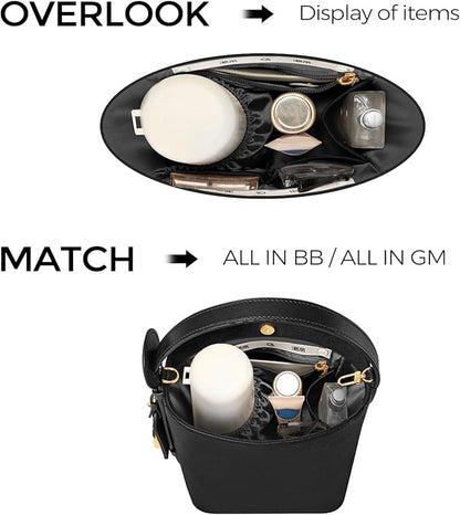 GIVLEFLY Purse Organizer Insert Fit for All In BB Tote Organizer Insert with Cup Holder, Light Weight Small Purse Liner with Built-In Zipper Pocket (Dark Gray Lining,Small)