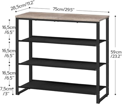 HOOBRO Shoe Rack, 4 Tier Shoe Storage Organizer with 3 Oxford Fabric Shelves and Top Panel, Holds 12-16 Pairs of Shoes for Entryway and Closet, Industrial, Greige BG47XJ01G1