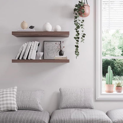 JPND Floating Shelf, Set of 2 Wall Shelf, 30 in W x 12.75 in D x 2 in H Wooden Floating Wall Shelf with Invisible Brackets for Living Room/Bedroom/Bathroom/Kitchen Storage and Decor, Walnut