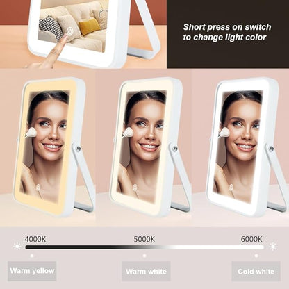 YEKKOPT Rechargeable Vanity Mirror with Lights,Desk Makeup Mirror with Lights,Portable Travel for Makeup Desk ＆ Dressing Room,3 Color Lighting, Dimmable Touch Screen