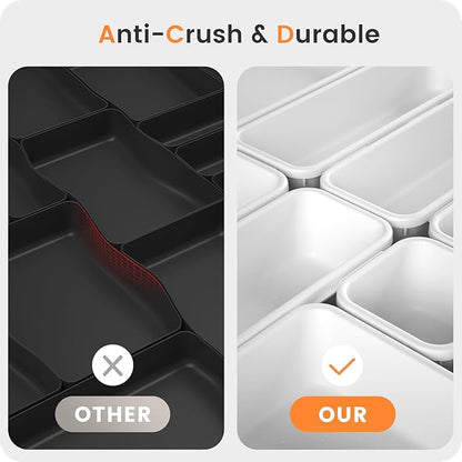 A-LuGei 【Military Grade】 Drawer Organizer, 【𝟱𝗦𝗶𝘇𝗲】 Makeup organizer, 【Holds 177 Items】 Bathroom Organizers and Storage, Organization and Storage, Desk Drawer Organizer for Vanity (White)
