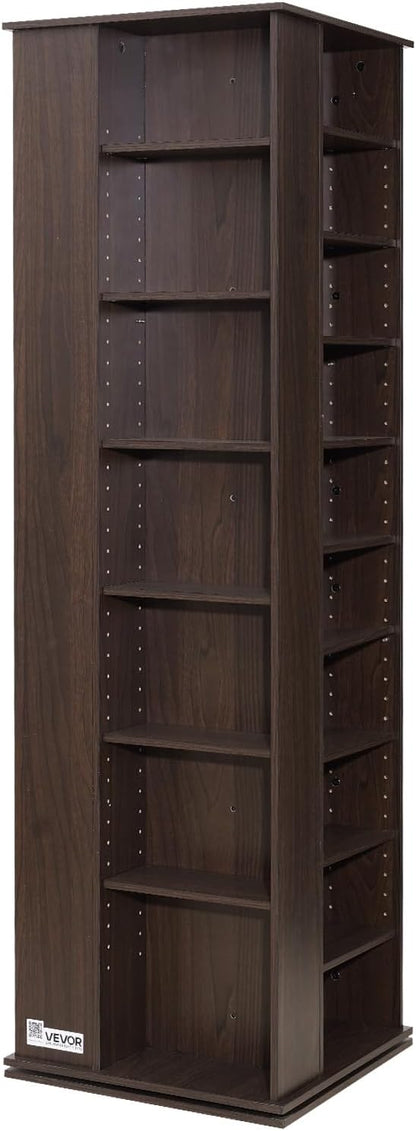 VEVOR Media Storage Cabinet, CD Rack Tower, 34 Compartments Rotating Media Tower Rack for CDs, DVDs, Books and Game Discs, DVD Stand for Living Room, Home Office and Recording Room, Brown