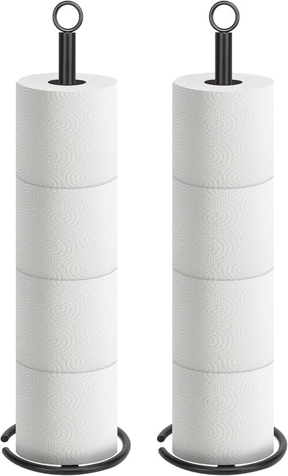 NearMoon Bath Toilet Paper Holder Stand, Freestanding Tissue Paper Storage with Reserve, Space Toilet 4 Rolls Holder for Bathroom/Kitchen Countertop-All Metal (2 Pack, Matte Black)