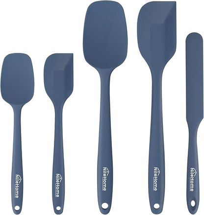 NileHome Silicone Spatula Set, 5 Pieces Food Grade Kitchen Utensils with Silicone Brush Heat Resistant Up to 600°F BPA-free Rubber Spatula for Scraping, Baking, Cooking, Mixing—Haze blue