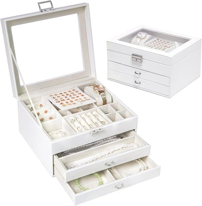 Yoobao Jewelry Boxes for Women with Transparent Lid, 3 Layers Jewelry Organizers and Storage for Necklaces Earrings Bracelets Rings, Ideal Present for Christmas Thanksgiving Birthday Mother's Day