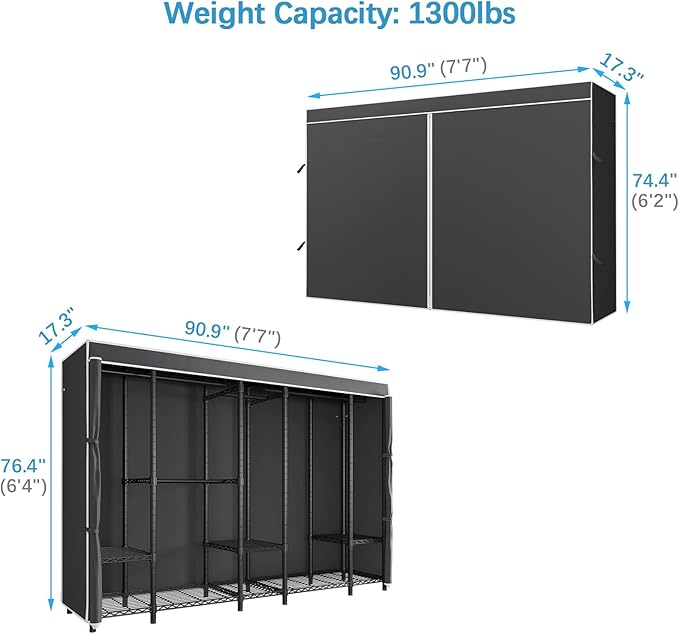 VIPEK V50C Black Portable Closet Rack with Black Cover, Large Freestanding Wardrobe Closet Heavy Duty Clothes Rack Sturdy Clothing Rack for Hanging Clothes, Max Load 1300lbs