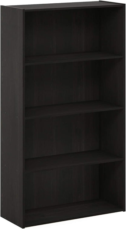 Furinno PASIR Book Shelf, 4-Tier Bookshelf, Bookcase with Open Shelf, 9.4 x 23.6 x 41.7, for Living Room, Bedroom, Home Office, Espresso