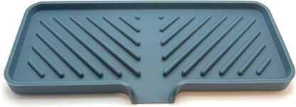 Happitasa Silicone Soap Dish Tray and Sponge Holder with Drain Chute and Feet | 3-Way Sloped Design | Bathroom and Kitchen Sink Organizer Caddy (Smoky Blue, 10"x4")