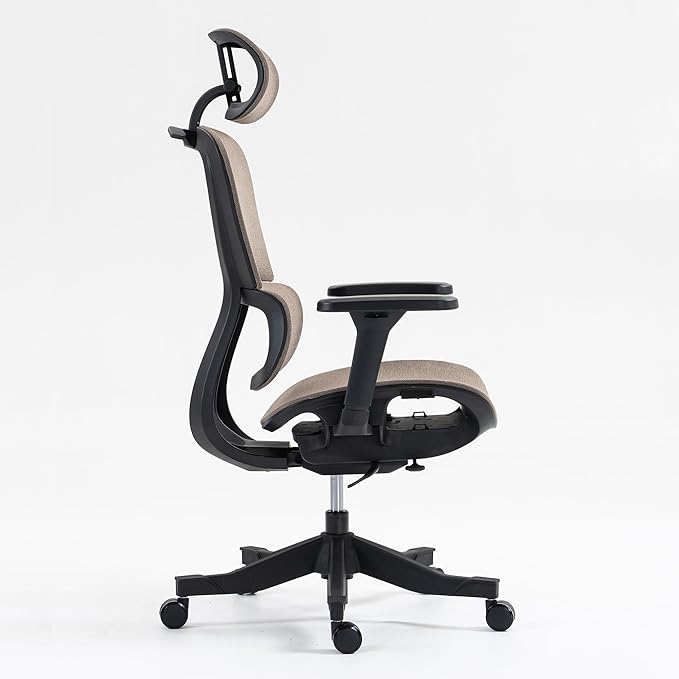 Ergonomic Office Chair with Independent Lumbar Support, Adjustable Height & 360° Swivel for Home Office Workstation (Brown)