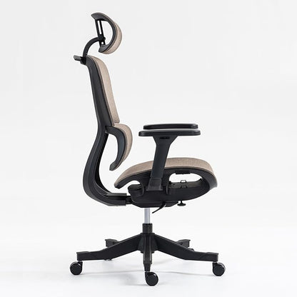 Ergonomic Office Chair with Independent Lumbar Support, Adjustable Height & 360° Swivel for Home Office Workstation (Brown)