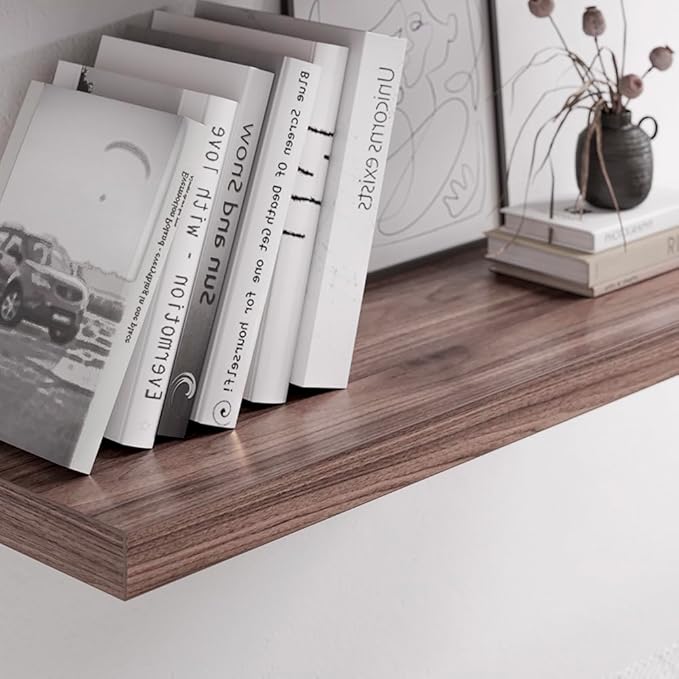 JPND Floating Shelf, Set of 2 Wall Shelf, 24 in W x 12.75 in D x 2 in H Wooden Floating Wall Shelf with Invisible Brackets for Living Room/Bedroom/Bathroom/Kitchen Storage and Decor, Walnut