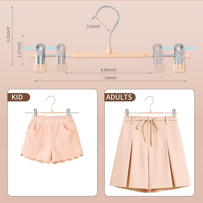 20PACK 14Inch Pants Hangers with Clips Adjustable Skirt Hangers for Women Metal Non-Slip Trousers Hanger Heavy Duty Space Saving Clothes Hanger for Shorts,Jeans,Coral Pink