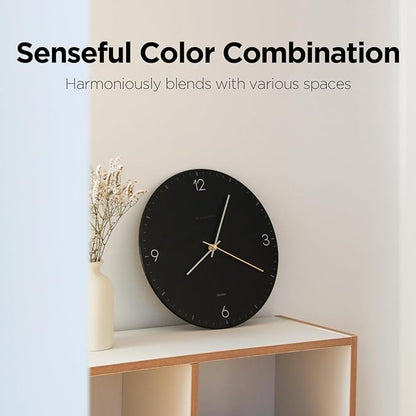 mooas Flatwood Wall Clock,12" Non-Ticking Sweep Movement Decorative Battery Operated Wall Clock for Home Living Room Kitchen Bedroom Office School (Simple White)