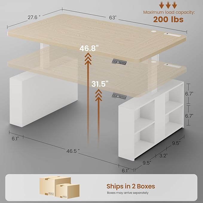 SEDETA 63" Executive Standing Desk with Storage, Executive Height Adjustable Desk with Power Outlets, Large Computer Office Desk with Privacy Panel for Home Office, Natural Oak