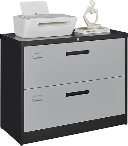 Letaya File Cabinet with Lock-Lateral 2 Drawer Metal Filing Cabinets-Organization Storage Cabinets for Home Office-Hanging Letter/Legal/F4/A4 Size (2 Drawer-Grey Black)