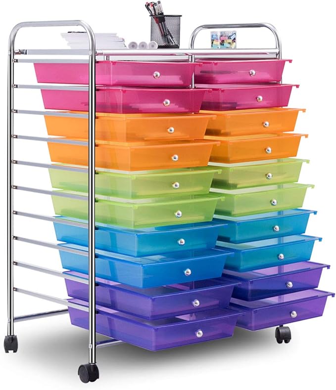 Giantex 20 Drawer Rolling Storage Cart Tools Scrapbook Paper Office School Organizer, Multicolor