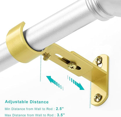 Adjustable Curtain Rod Brackets, Metal Window Drapery Rod Hanger Holders Hooks for 1 inch Rods (Warm Gold, Set of 2)