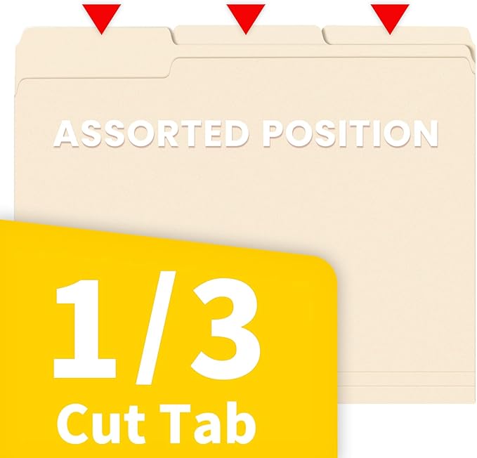 SUNEE File Folders, 150 Pack Manilla Folders 8.5 x 11, 1/3 Cut Tab for Easy Labeling and Organization, Durable Standard Paper for Home, Office, School Filing