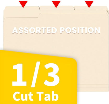SUNEE File Folders, 150 Pack Manilla Folders 8.5 x 11, 1/3 Cut Tab for Easy Labeling and Organization, Durable Standard Paper for Home, Office, School Filing