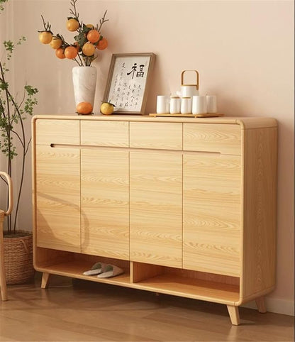 NIUYAO Shoe Storage Cabinet with 4 Drawers Solid Wood Morden Simple Style Free Standing Hidden Shoe Racks Organizer for Entrance Hallway Entryway -White Wood 55" L x 14" W x 40" H