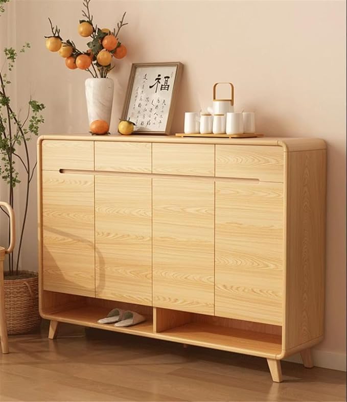 NIUYAO Shoe Storage Cabinet with 4 Drawers Solid Wood Morden Simple Style Free Standing Hidden Shoe Racks Organizer for Entrance Hallway Entryway -Wood 63" L x 14" W x 40" H