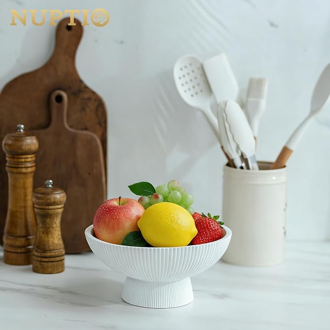NUPTIO Decorative Bowl for Home Decor: 8" Centerpiece for Living Room Coffee Table Fruit Bowls for Kitchen Counter Resin Pedestal Key Tray for Entryway