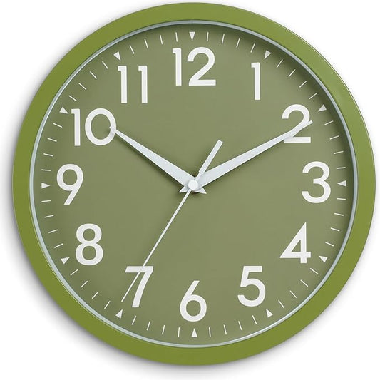 DAXSMY Wall Clock Small Analog 8 Inch Silent Non Ticking Battery Operated Modern Simple Decorative for Kitchen Office Bedroom Bathroom Living Room(Olive Green)