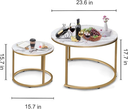 Garden 4 you Nesting Coffee Table Faux White Marble for Small Place 2 Sets Modern Furniture Living Room Sets End Side Table Night Stand for Bed Room Dining Room