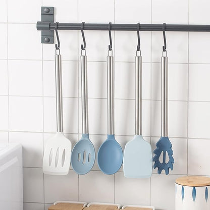 COOK WITH COLOR Silicone Cooking Utensils, Kitchen Utensil Set, Easy to Clean Silicone Kitchen Utensils, Cooking Utensils for Nonstick Cookware, Kitchen Gadgets Set, 5 Pieces, Blue and White