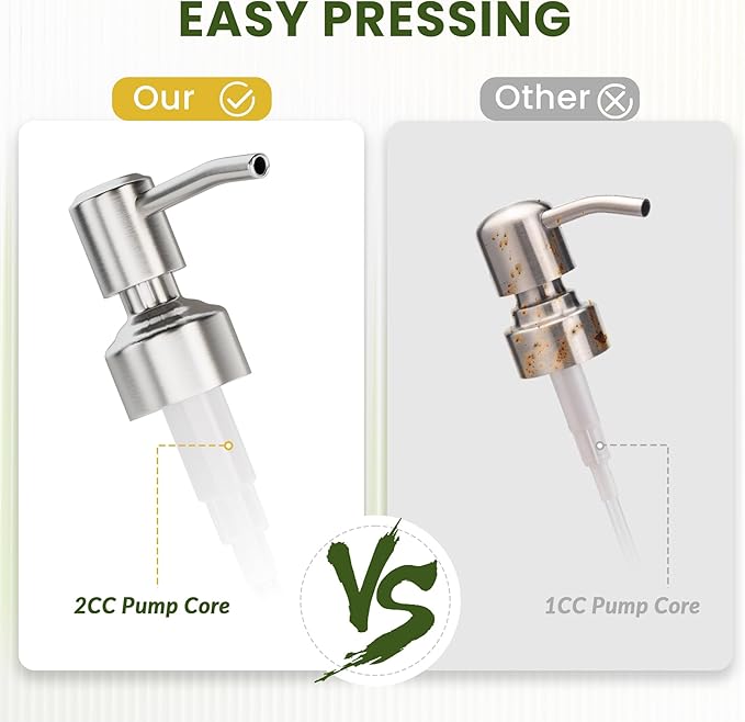 AmazerBath Soap Dispenser, Green Glass Soap Dispenser with Pump Stainless Steel, 14.2OZ Refillable Hand Bottles Bathroom Kitchen, 1 Pack