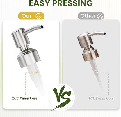 AmazerBath Soap Dispenser, 2 Pack Green Glass Soap Dispenser with Pump Stainless Steel, 14.2OZ Refillable Hand Soap Bottles Bathroom Kitchen