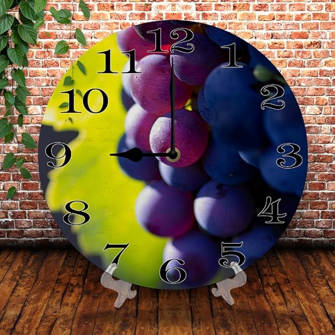 Grape Wall Clock 10 Inch Wooden Battery Operated Autumn Forest Maple Leaves Wall Clocks Decorative Indoor,Decorative for Kitchen Bathroom Bedroom