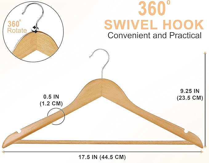 Utopia Home Premium Wooden Hangers 30 Pack - Heavy Duty & Durable Coat Hanger - Wood Hanger with 360-Degree Rotatable Hook - Clothes Hangers with Non-Slip Shoulder Notches For Shirts & Coats (Natural)