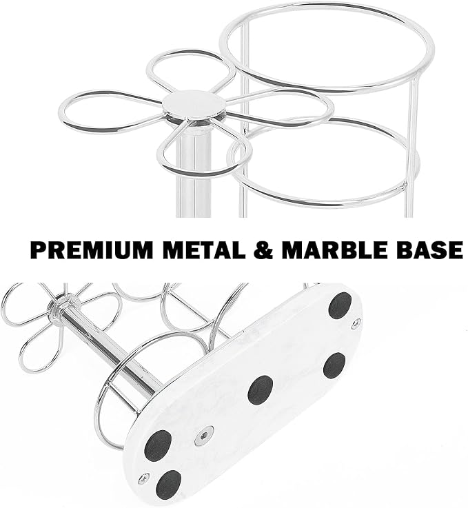 Toothbrush Holder Stand for Bathroom, Metal Toothbrush Organizer with Marble Base, Toothbrush Storage Collection for Family, Suitable for Home Hotel Countertop Vanity (Medium, Chrome Finish)