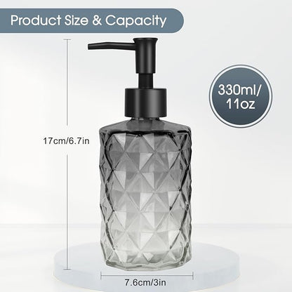 Topsky Glass Soap Dispenser with Plastic Pump, 330ml Liquid Hand Soap Dispenser, Rustproof Pump for Kitchen & Bathroom, Great for Lotions, Essential Oil, Liquid Soaps,Gradient Black