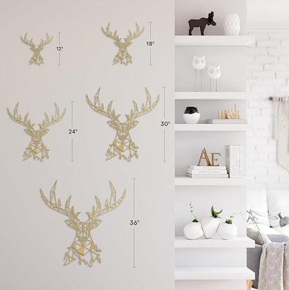 SIGNLEADER Metal Wall Art Decor Deer Head Antlered Animal Modern Abstract Wall Sculpture Hangings Home Decoration for Living Room, Bedroom, Bathroom, Kitchen, Outdoor - 18" Gold