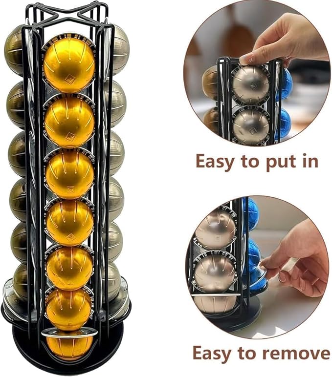 Miuly Coffee Capsule Holder For Nespresso Vertuoline, Coffee Capsule Stands Rotating Pod Rack holds 28 Nespresso Vertuo Pods, Black