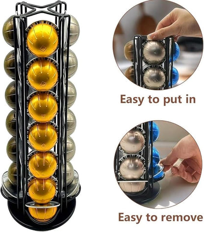 Miuly Coffee Capsule Holder For Nespresso Vertuoline, Coffee Capsule Stands Rotating Pod Rack holds 28 Nespresso Vertuo Pods, Black