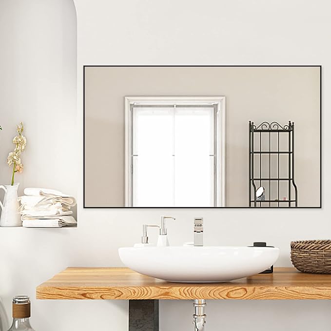 H-A Modern Simple Black Frame 40x24Inch Mirror for Bathroom, Bedroom, Living Room Hanging Horizontal or Vertical(All Black)