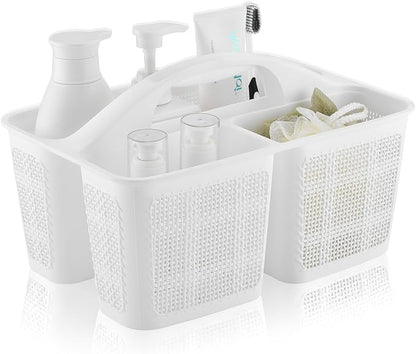 Plastic White Shower Caddy Basket, Divided Cleaning Portable Shower Basket with Handle Compartments Storage Organizer for Bathroom, College, Kitchen, Dorm Room Essentials