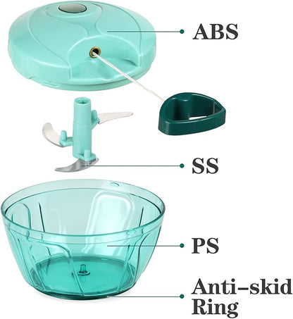 Cambom Manual Food Chopper Vegetable Cutter, Hand String Vegetable Chopper Onions Cutter for Vegetable Fruits Nuts BPA Free Food Safe Material, 550ml Blue
