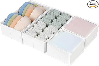 DIMJ Drawer Organizers - Set of 4 Fabric Closet Organizers and Storage, Drawer Dividers for Baby Clothes, Socks, Belt, Tie (White)