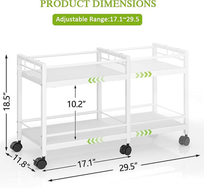 1 Pack 2-Tier Expandable Pantry Floor Organizer Cart, Rolling Pantry Storage Cart with Wheel, Adjustable Can Organizer for Kitchen Pantry, Pantry Shelves and Storage Rack for Snacks, Vegetables, White