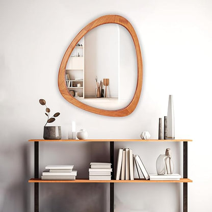 WallBeyond Asymmetrical Mirror, Irregular Wall Mirror for Bathroom, Bedroom, Living Room, Entryway, Hall - Walnut Wood Framed 23" H x 19" W