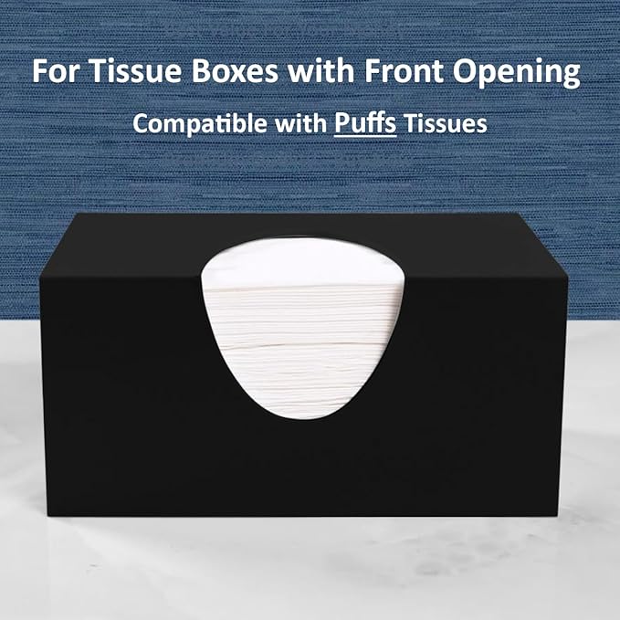 Rectangle Tissue Box Cover | Fits Top Side Opening Tissue Boxes | Black Tissue Box Holder for Bathroom | Premium Acrylic Tissue Cover