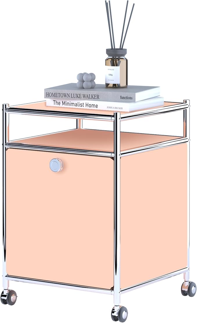 Simplink Matte Storage Cart with Flap Door, Large Capacity Storage Cart with Detachable Wheels, DIY Modern Home Furnishing, Great for Home, Office, Bedroom, Kitchen (Matt Pink)