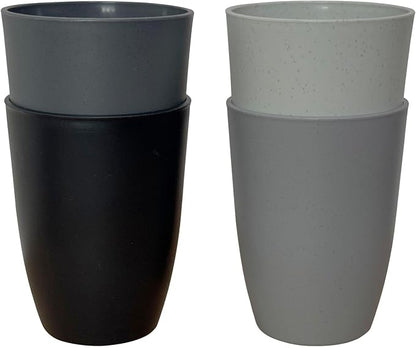 Wheat Straw Reusable Cup (12 oz) - Unbreakable Drinking Glasses Sets of 4 - Dishwasher Safe Tumbler - Lightweight, BPA Free and Eco friendly (4Pcs/Gray Series)