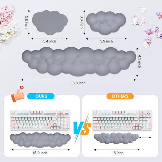 JIKIOU Upgrade Leather Cloud Keyboard Wrist Rest, Cloud Wrist Rest with Non-Slip PU Base, Comfortable Memory Foam Wrist Rest for Computer Laptop Mac Gaming Office and Pain Relief Christmas Wish Gift