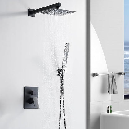 Matte Black Shower Head and Handle Set 8 Inch, Rain Shower Head with 2 Hooks, Luxury Rain Shower Set Square Wall Mount for Bathroom with Rain Shower and Handheld Shower System