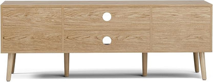 LCRBOL TV Stand for Living Room, Boho Entertainment Center for 55/60 inch TVs, Media Console with Fluted Door Cabinets and Open Shelves, for Bedroom, Oak